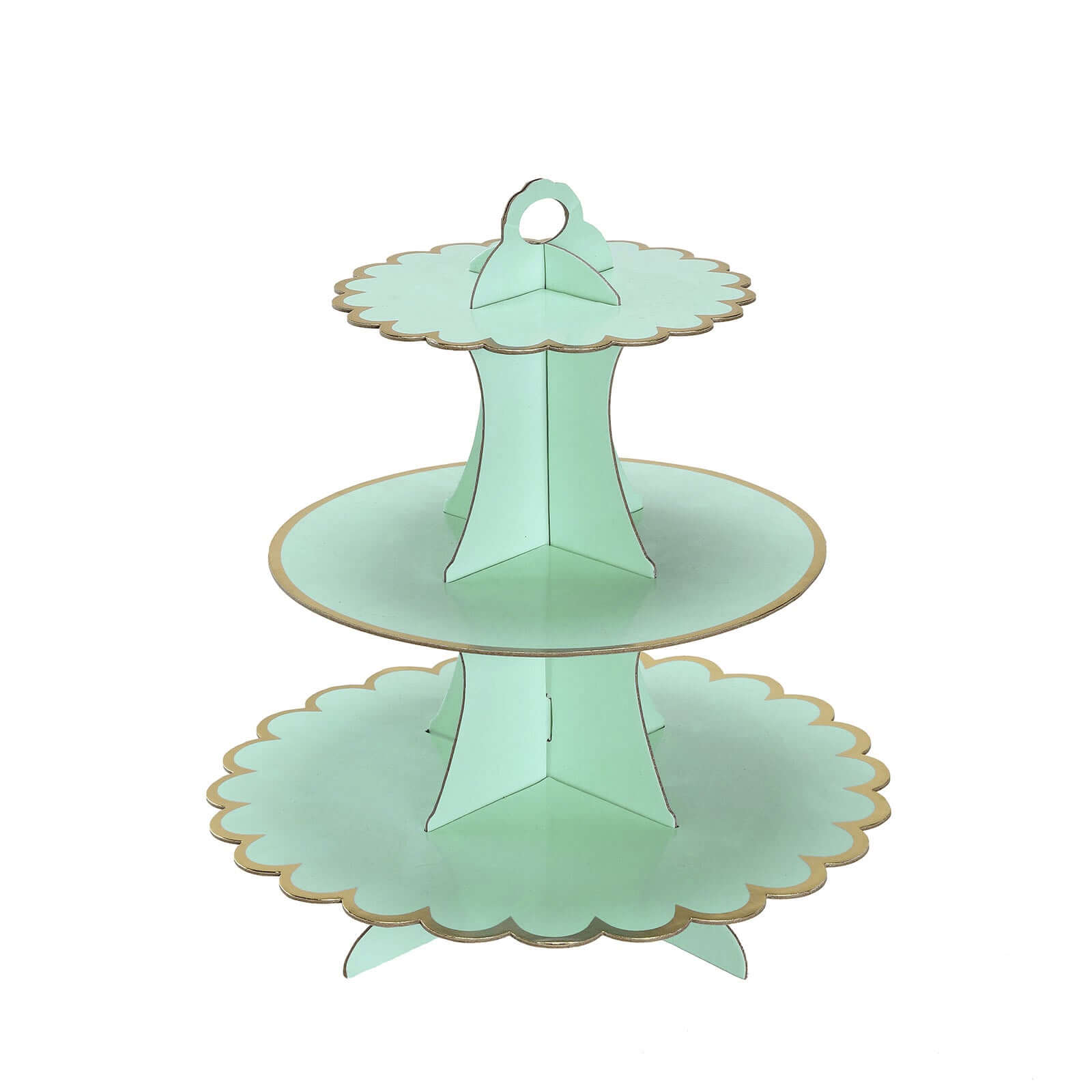 3-Tier Cardboard Cupcake Stand Mint - Sturdy & Collapsible Dessert Treat Tower with Gold Scalloped Rim for Baby Shower Wedding & Party Decor 13"