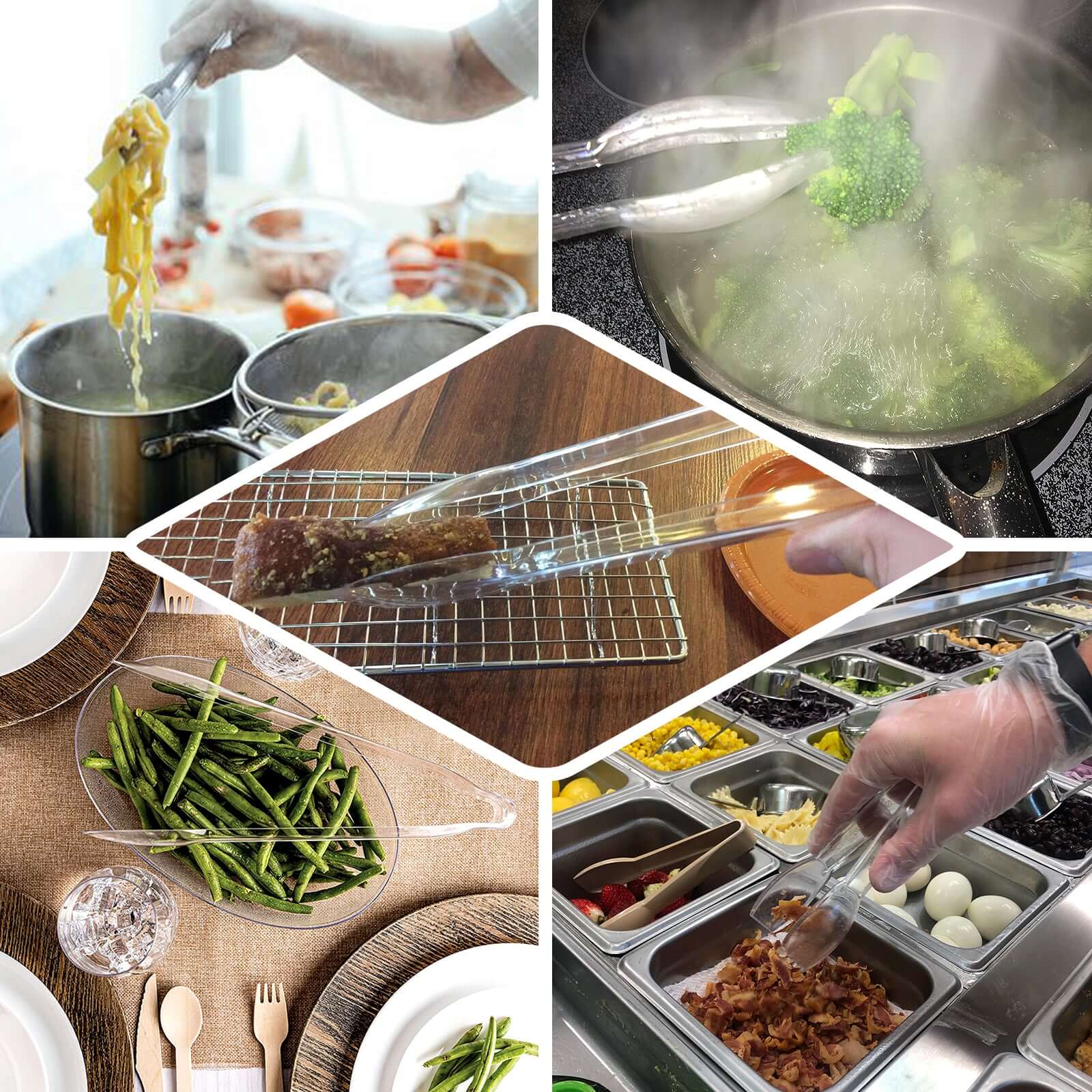 3-Pack Plastic Serving Tongs Clear - Durable Disposable Food Service Tongs for Salad Bars Dessert Tables Buffets12"