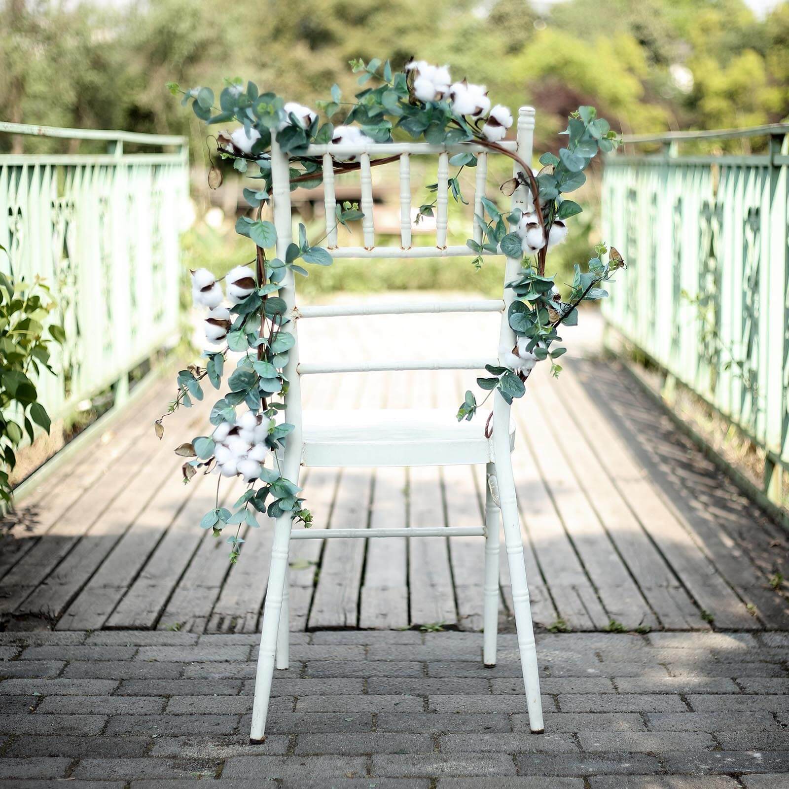 5ft Green Artificial Eucalyptus Leaf, White Cotton Ball Garland Vine