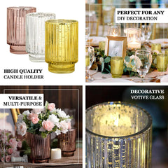 3-Pack Mercury Glass Hurricane Candle Holders Gold Wavy Column Design - Votive Pillar Vase 5"