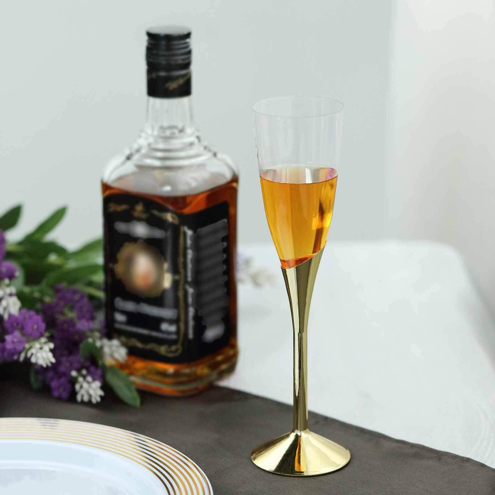 6-Pack Plastic Champagne Flutes Clear/Gold - Stylish Disposable Glasses for Toasts 5oz