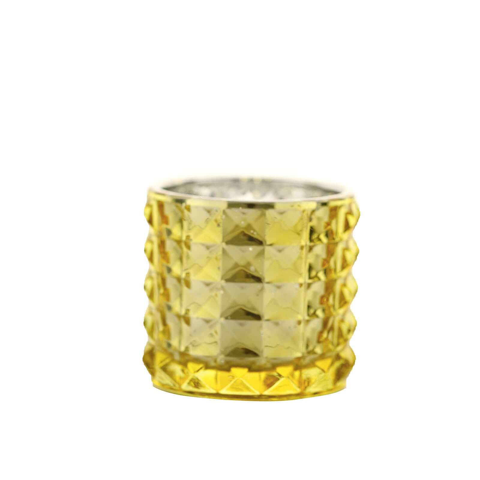 6 Pack 3" Studded Gold Mercury Glass Votive Holders, Faceted Tealight Candle Holders