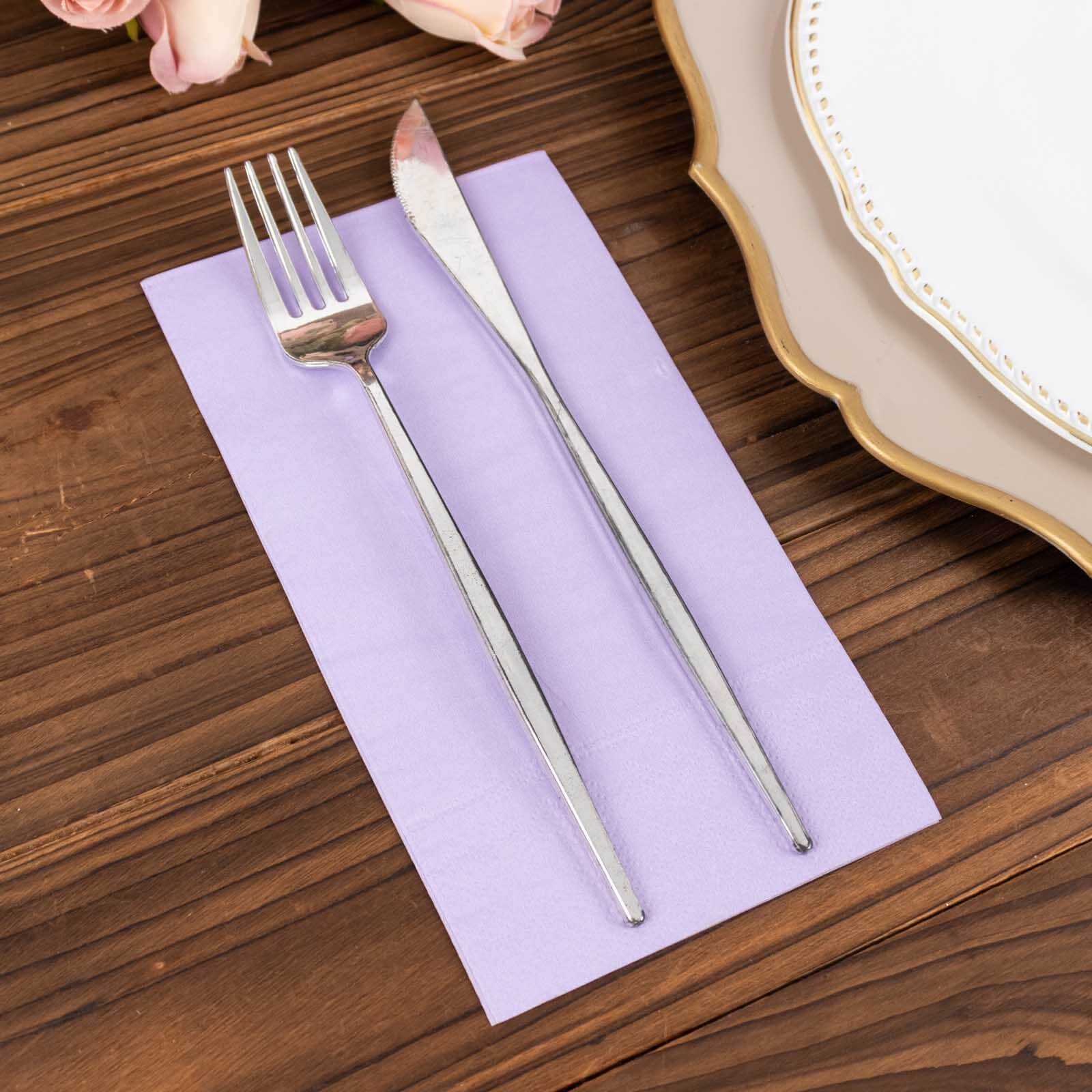 50-Pack Paper Napkins Soft Lavender Lilac - Disposable 2-Ply Cocktail and Beverage Napkins for Weddings