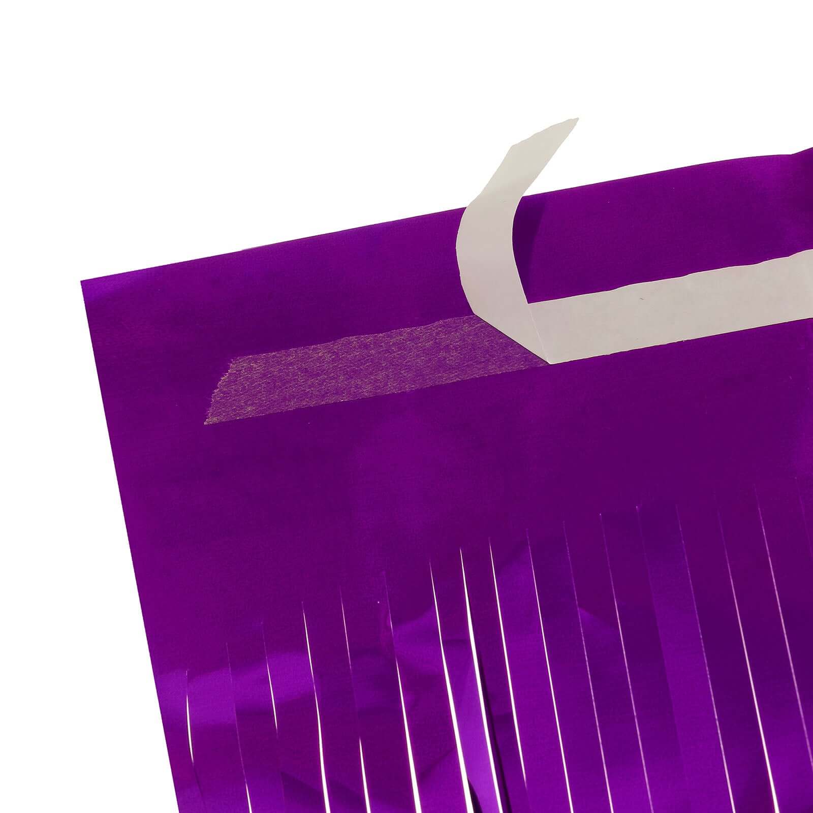 30"x9ft Purple Metallic Foil Fringe Table Skirt, Self Adhesive Tinsel Table Skirt