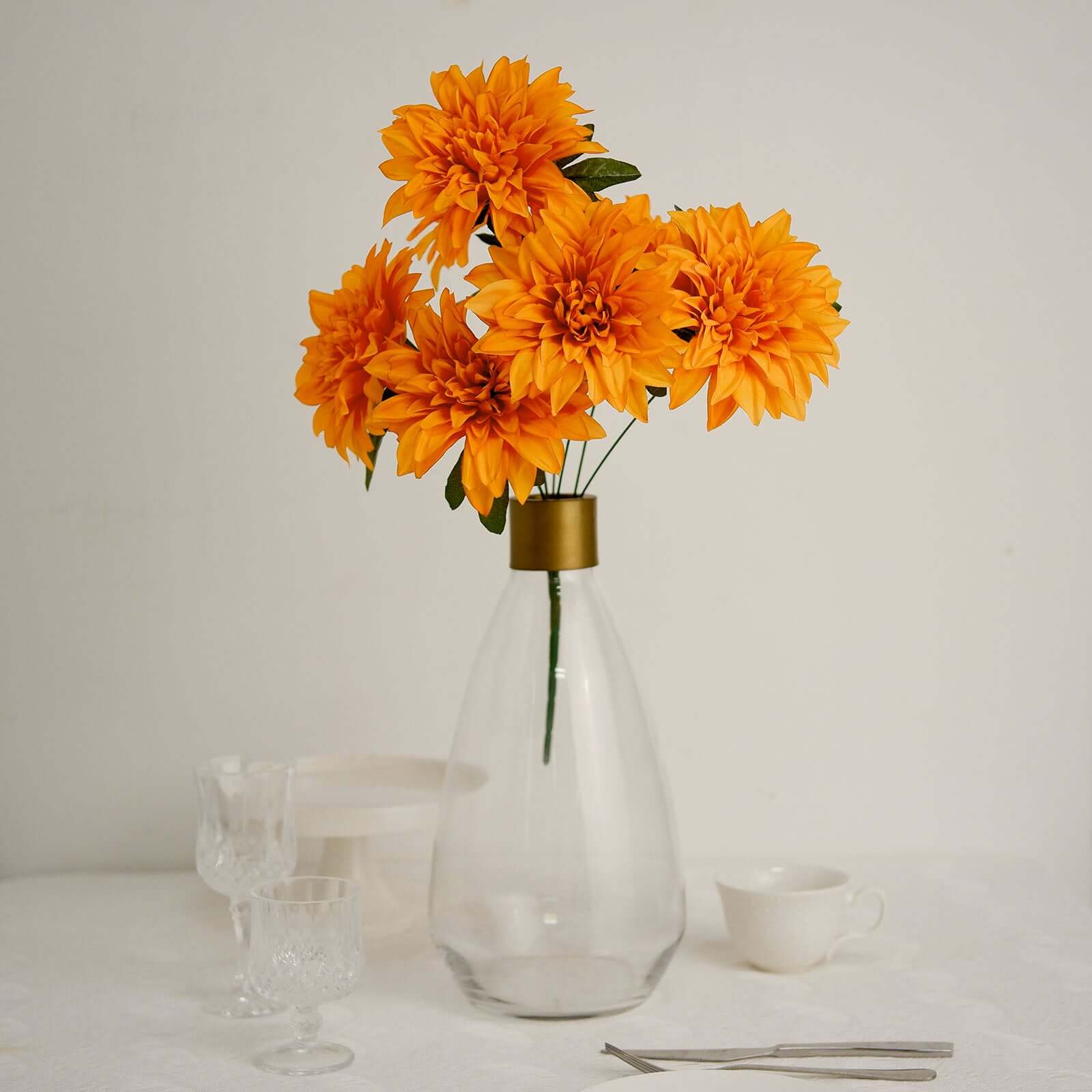2 Bouquets 20" Orange Artificial Silk Dahlia Flower Spray Bushes
