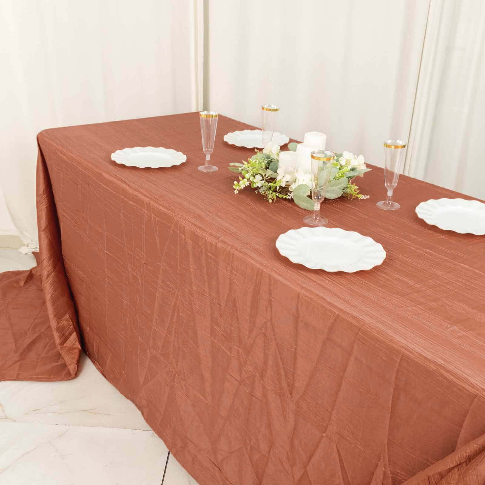 Taffeta 90"x156" Rectangle Tablecloth Terracotta (Rust) - Accordion Crinkle Seamless Table Cover