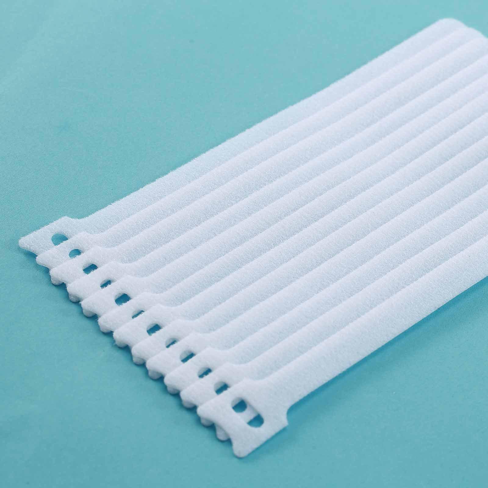 12 Pack 8" White Reusable Fastening Velcro Cable Ties, Adjustable Hook and Loop Cord Organization Straps