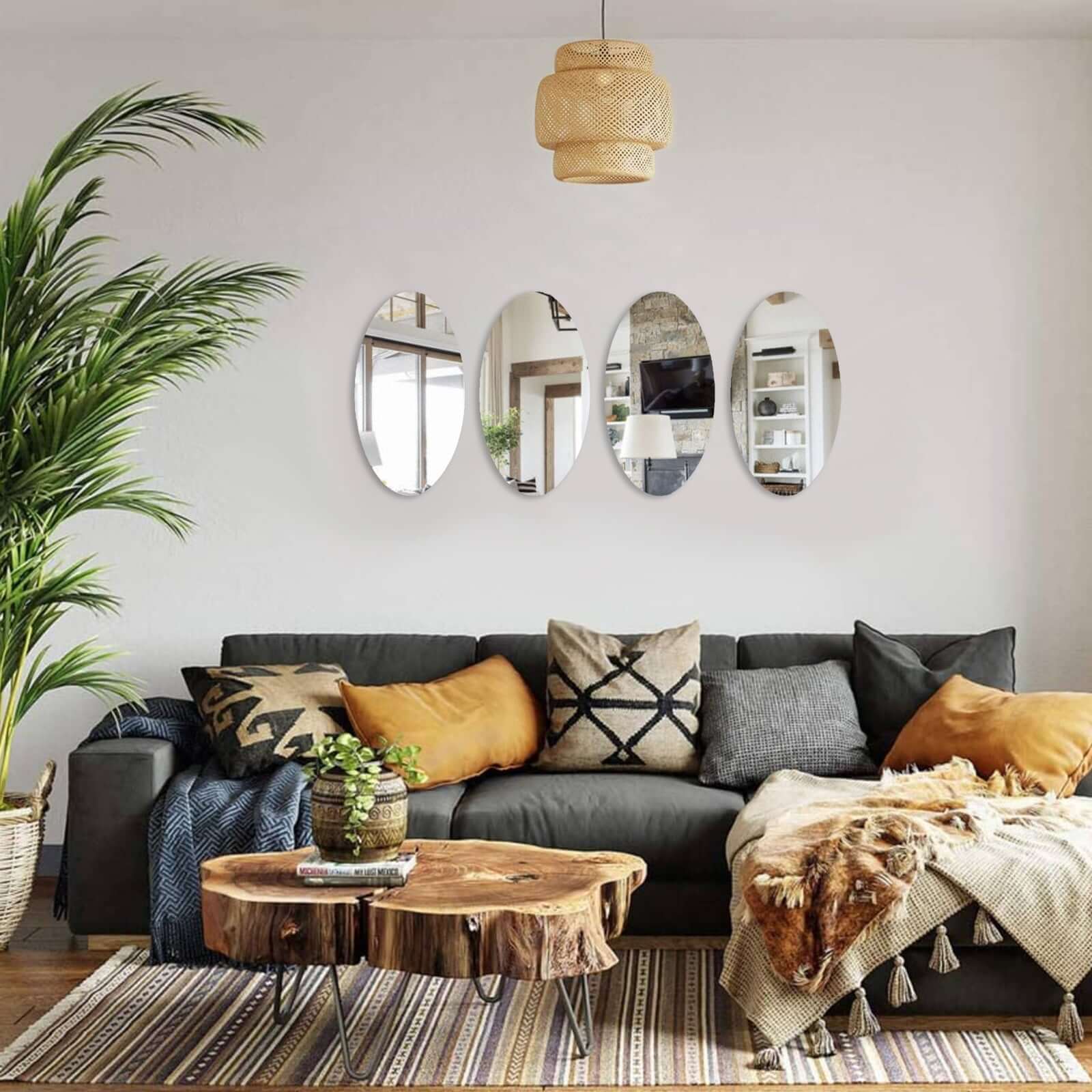 4-Pack Hanging Wall Decor Oval Glass Mirror Table Centerpiece - Reflective Event Display 12"