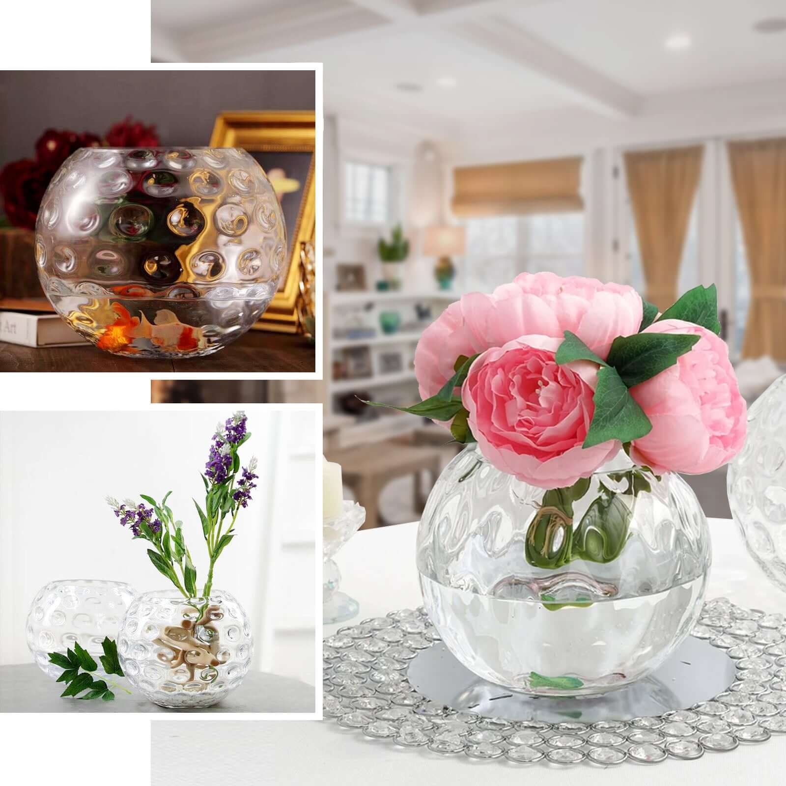 2-Pack Glass Bubble Vases Sphere Hobnail Design Clear Round - Decorative Votive Tealight Wedding Centerpieces 8"