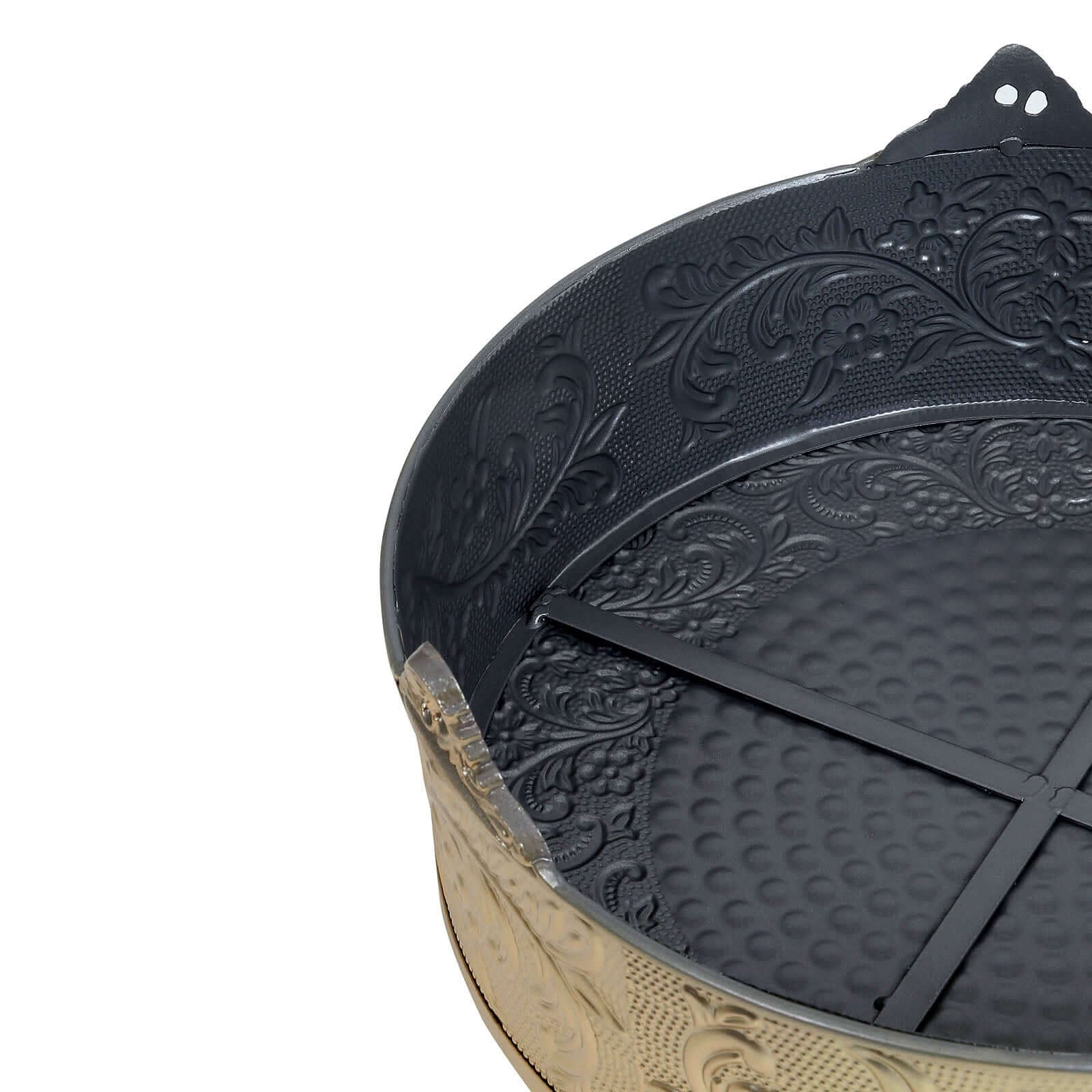 Metal 22" Round Cake Pedestal Stand Matte Gold - Cupcake Dessert Display Riser with Intricate Embossed Design for Upscale Events & Gatherings