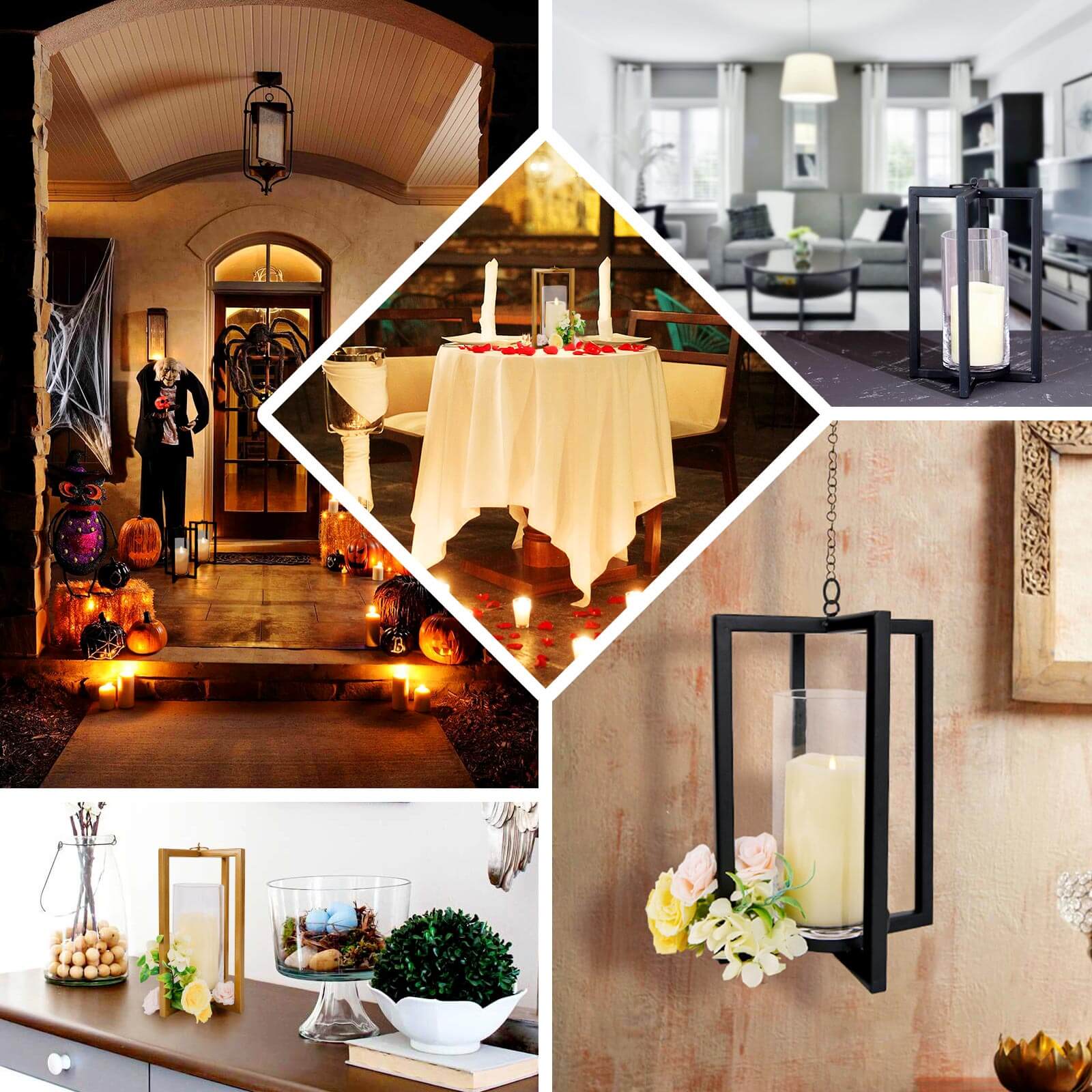 Lantern Candle Holder Gold Metal Geometric Cross Bar Design - Suitable for Modern Home and Event Centerpieces 11"