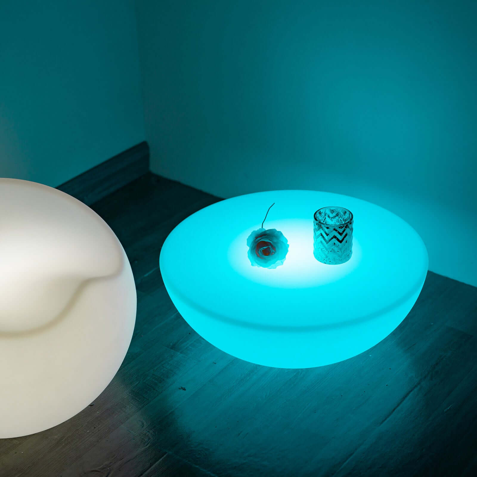 23.5" Color Changing Cordless LED Light Up Half Circle Round Table, Rechargeable Waterproof Illuminated Furniture