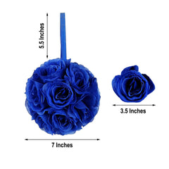2 Pack 7" Royal Blue Artificial Silk Rose Kissing Ball, Faux Flower Ball