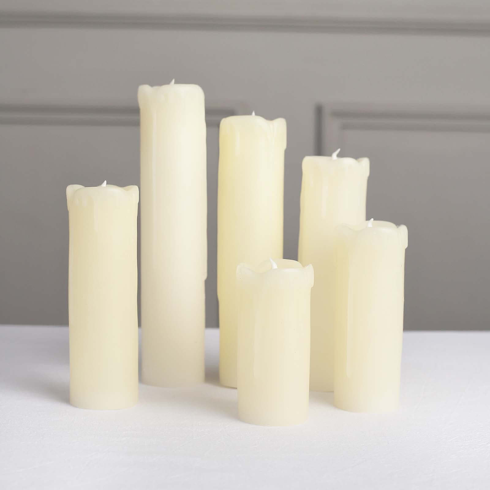Set of 6 LED Flameless Luminaria Candles Drip Wax Ivory - Battery Operated Pillar Lighting