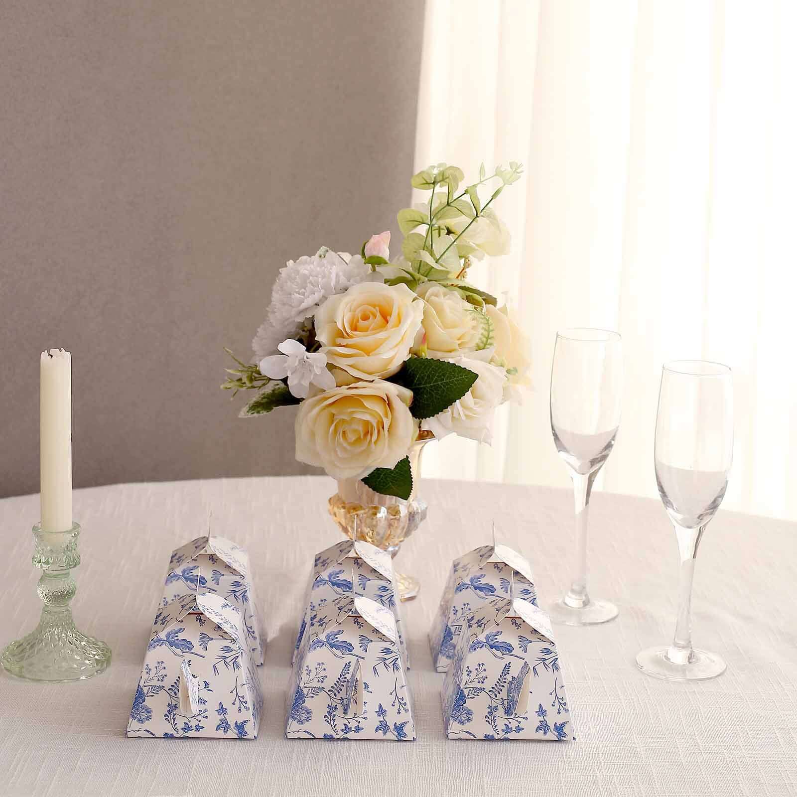 25 Pack White Blue Mini Teapot Party Favor Boxes in French Toile Pattern, Tea Time Gift Boxes - 5"x4"