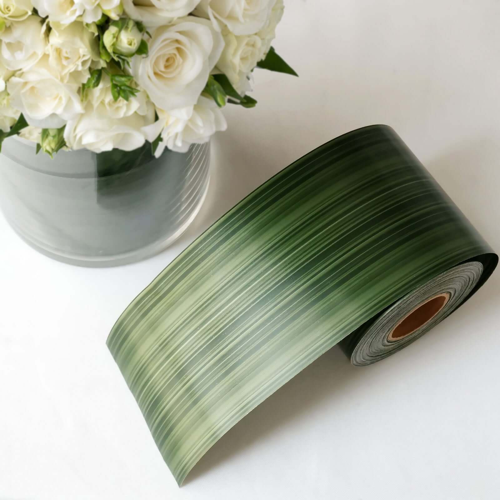 50 Yards 4" Green Ti Leaf Two Sided Floral Waterproof Satin Ribbon, DIY Bouquet Craft Supplies Wrap