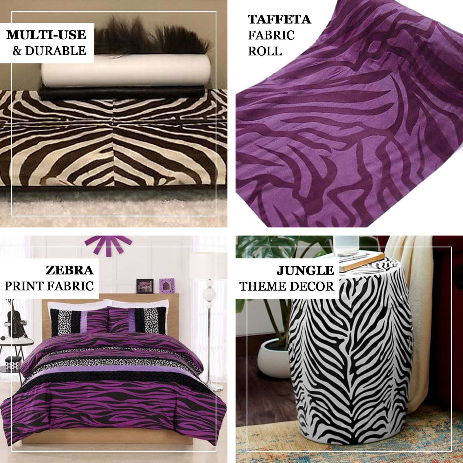 54"x10 Yards Purple Zebra Animal Print Taffeta Fabric Roll