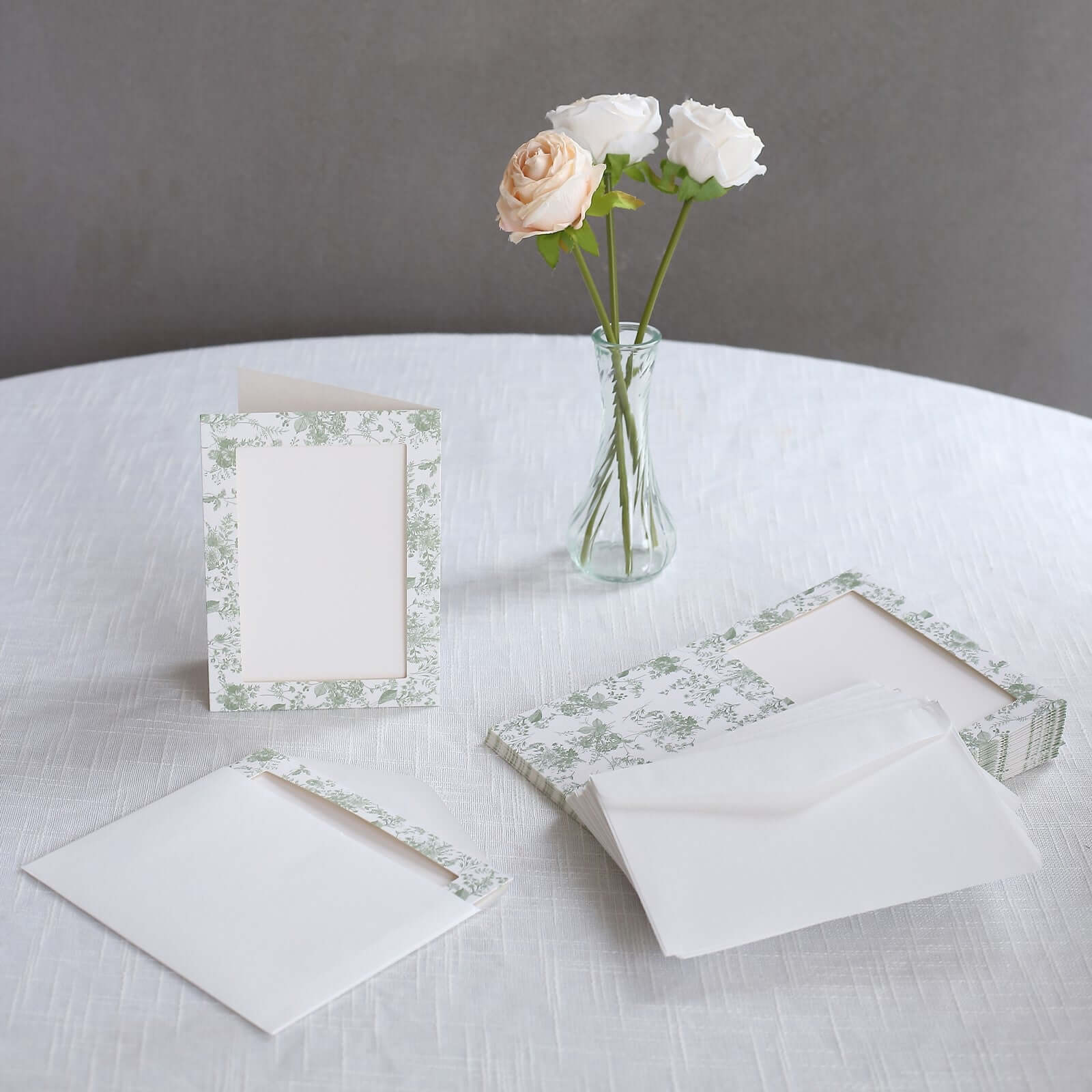 25-Pack Thank You Cards White Sage Green French Toile Design with Envelopes - Picture Insert Invitation Cards for Parties & Milestones 3.5"x5.5"