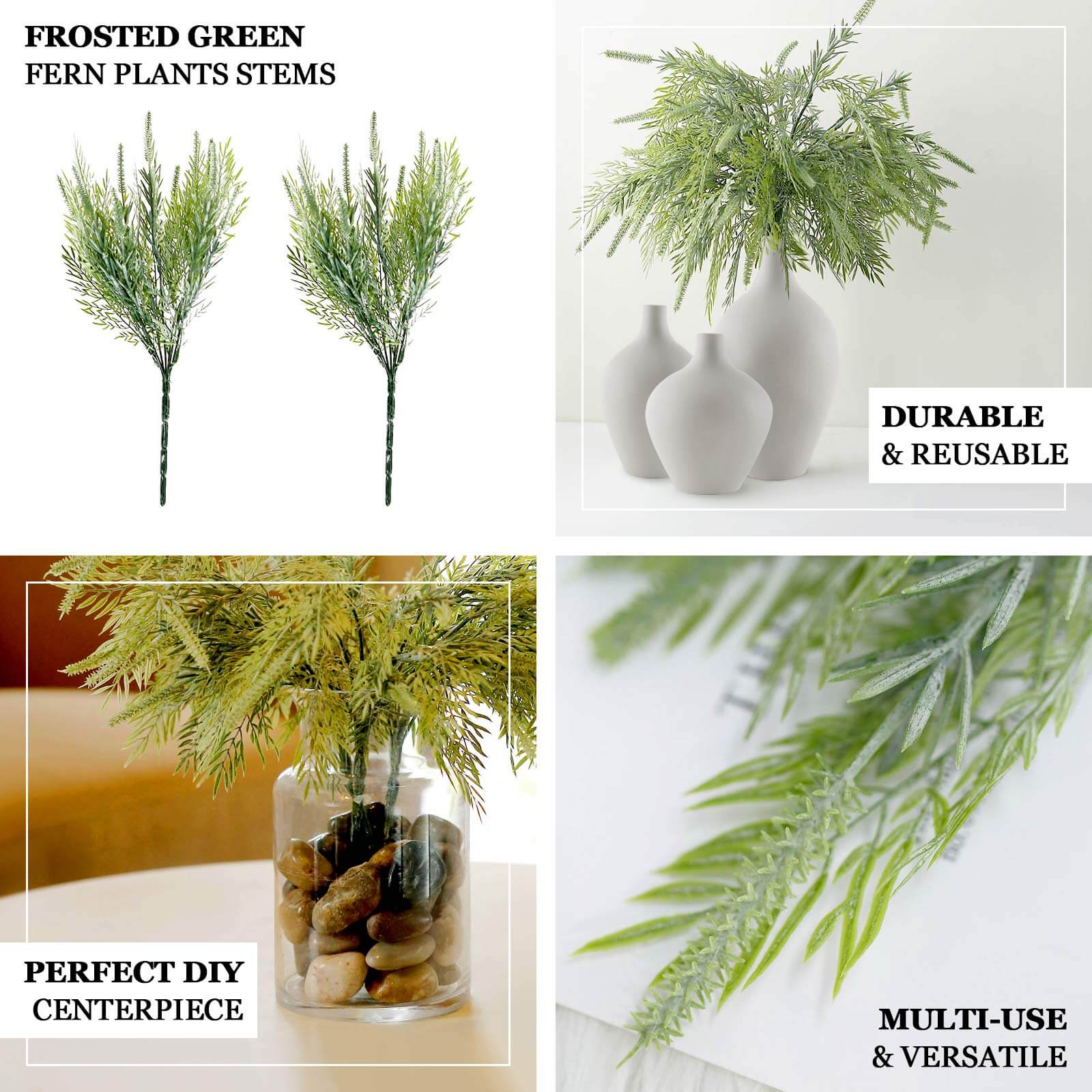 2 Bushes 15" Artificial Sagebrush Fern Stems, Indoor Faux Plants