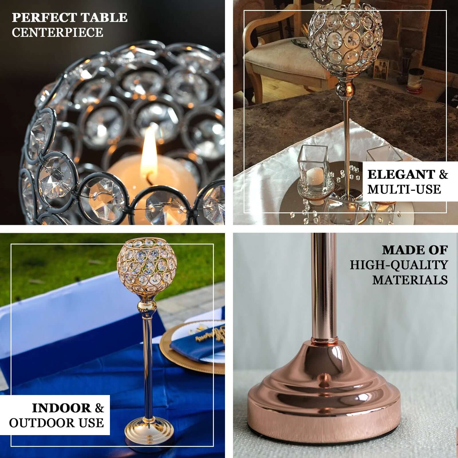 16" Tall Silver Crystal Votive Pillar Candle Holder, Metal Tealight Round Candle Stand