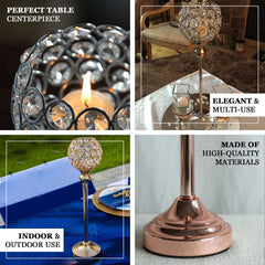 16" Tall Silver Crystal Votive Pillar Candle Holder, Metal Tealight Round Candle Stand