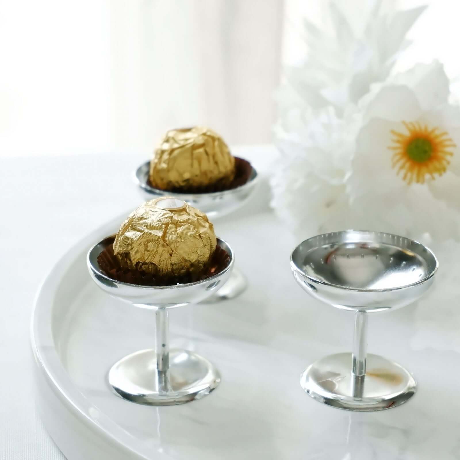12-Pack Dessert Cup Candy Dishes Silver - Decorative Mini Pedestal Stands for Treats 2"