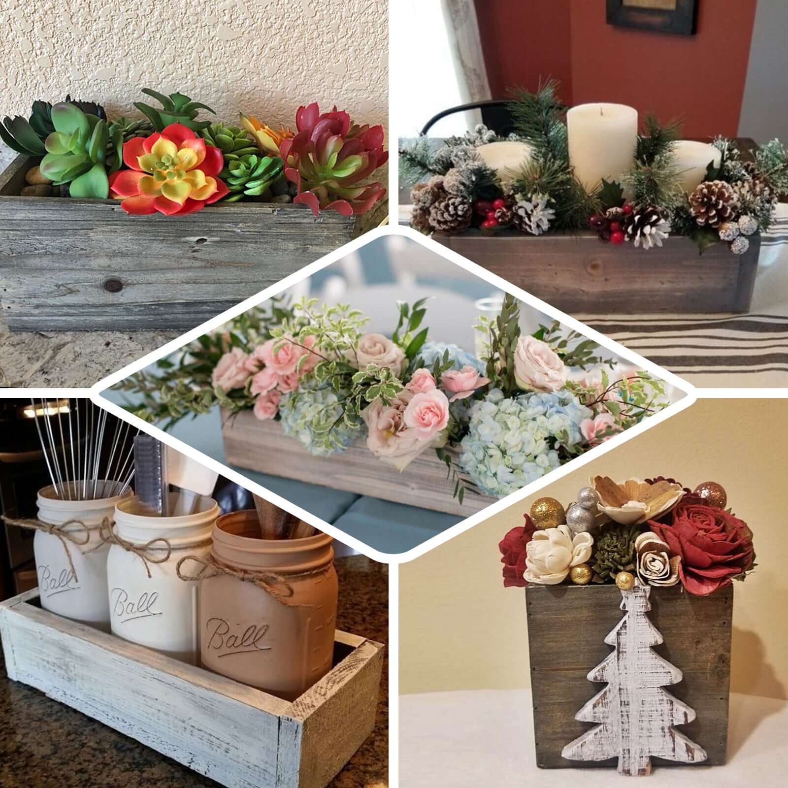 Natural Wood Planter Rectangular Box 18"x6"- Durable Decor with Removable Plastic Liner for Table Displays