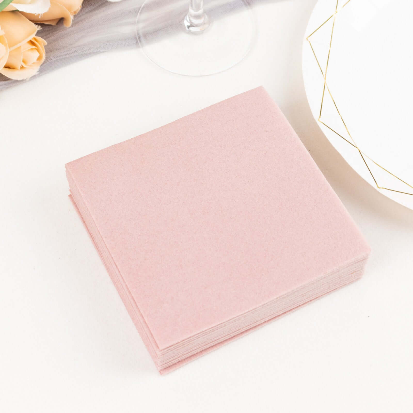 20-Pack Paper Linen-Like Cocktail Napkins Dusty Rose - Disposable 5"x5" Airlaid Soft Napkins