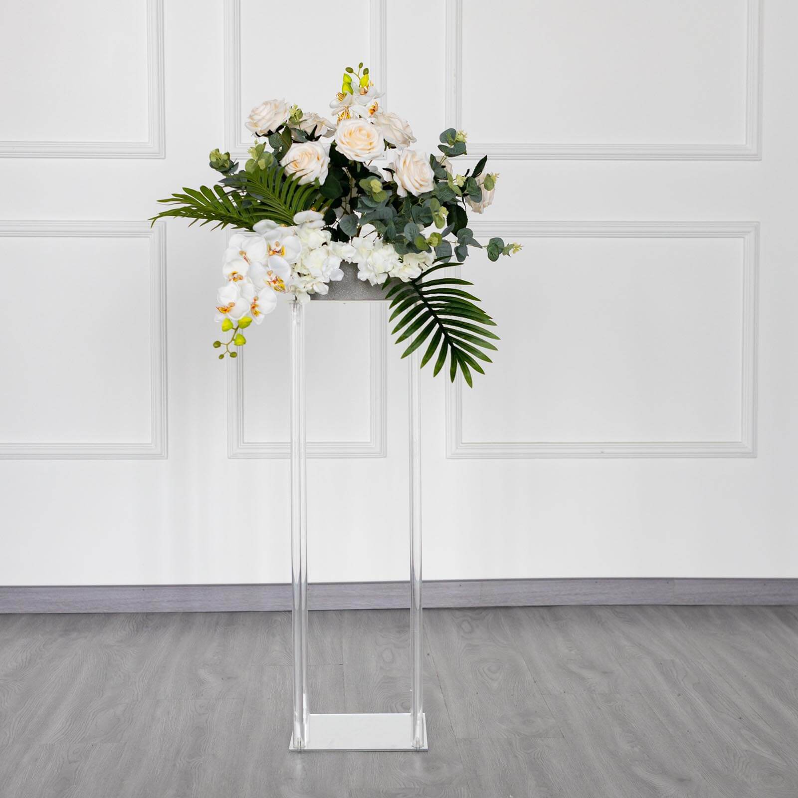 Acrylic Floor Vase Flower Stand with Square Mirror Base Clear - Decorative Wedding Column Centerpiece 32"