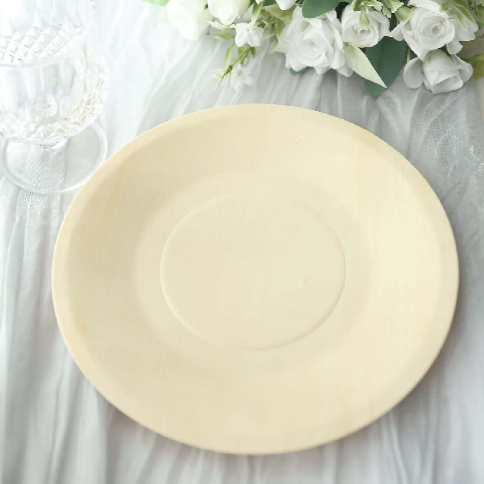 25-Pack Birchwood 9" Round Dinner Plates - Natural Eco Friendly Wooden Disposable Plates for Farmhouse-Style Events, Parties & Gatherings