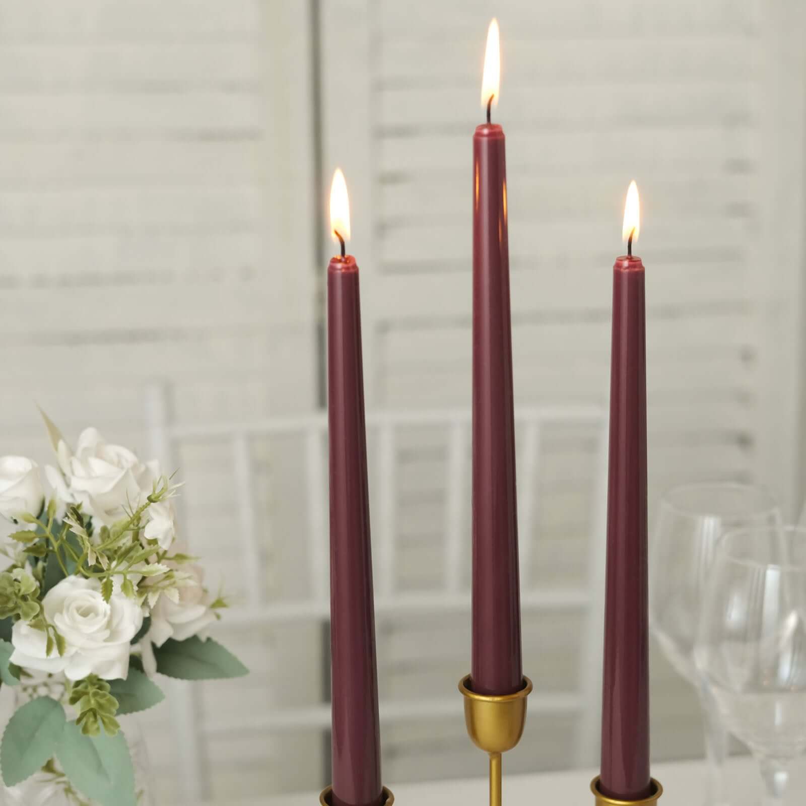 12-Pack Taper Candles Premium Wax Design Burgundy - Unscented Candles for Upscale Settings 10"