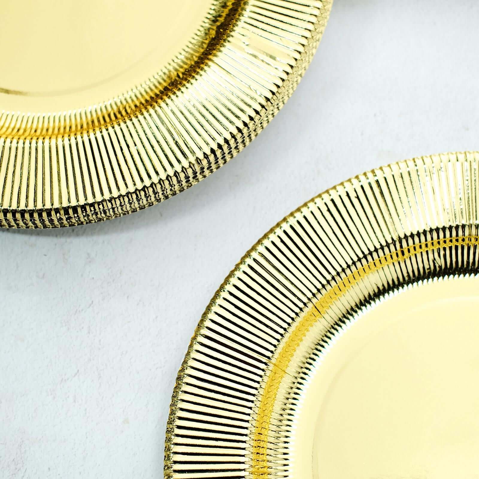 25-Pack Disposable Round Charger Plates in Metallic Gold Sunray Design - 350GSM Heavy Duty Paper Chargers for Chic Table Settings 13"