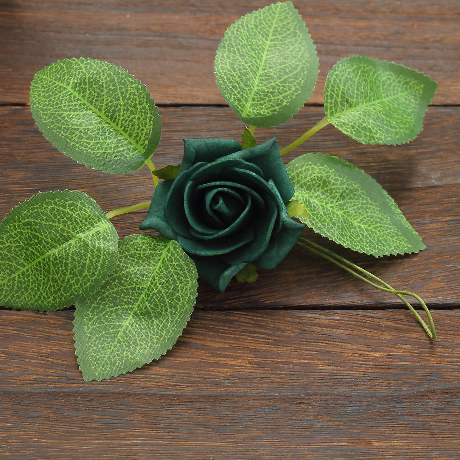24 Roses 2" Hunter Emerald Green Artificial Foam Flowers With Stem Wire and Leaves
