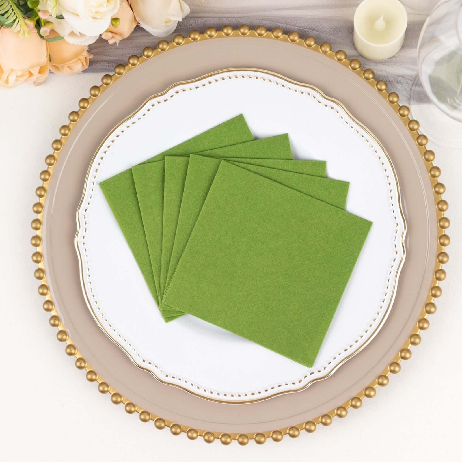 20-Pack Paper Linen-Like Cocktail Napkins Olive Green - Disposable 5"x5" Airlaid Soft Napkins