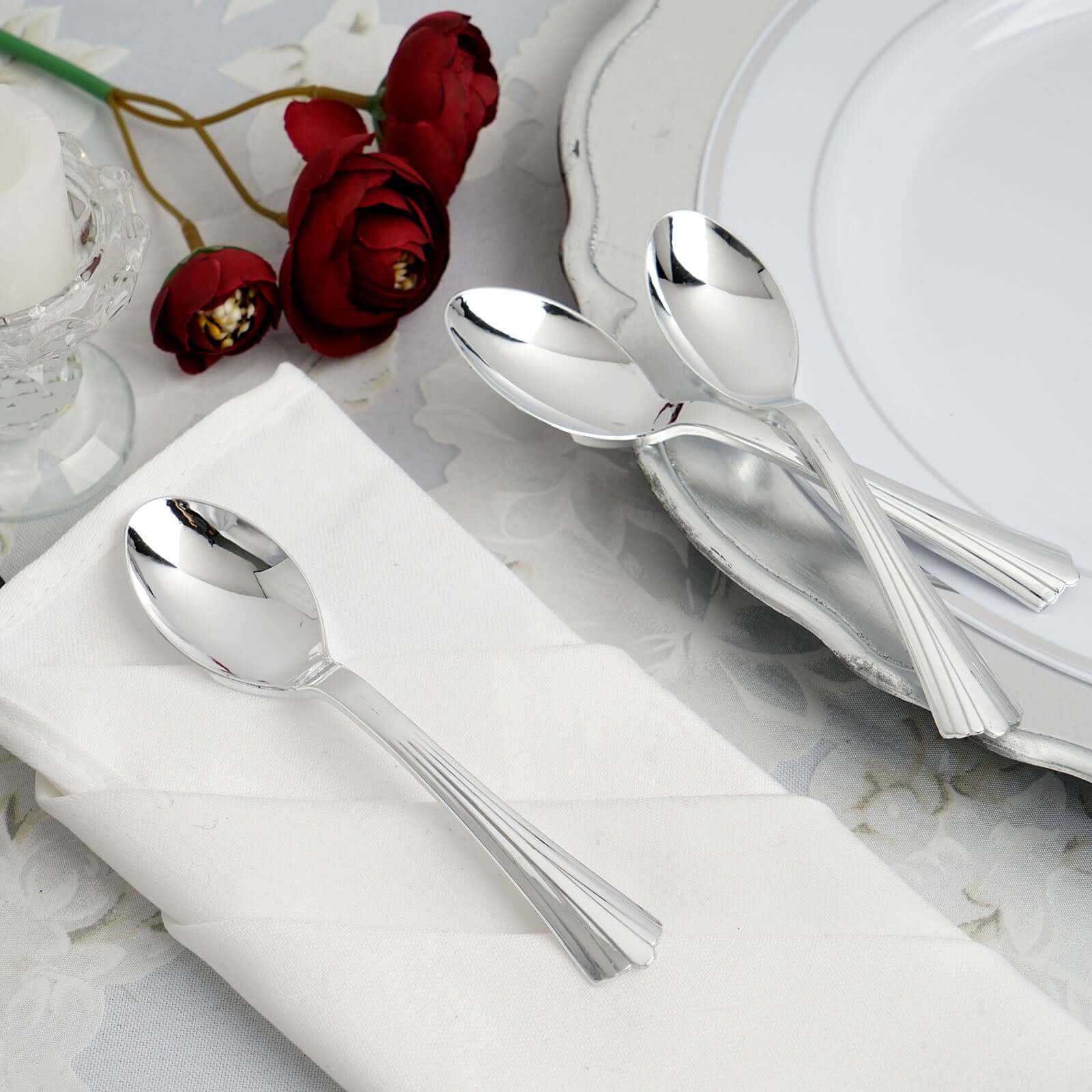 36-Pack Plastic Tea Coffee Spoons Light Silver Heavy Duty with Fluted Handles - Durable Disposable Cutlery 5"