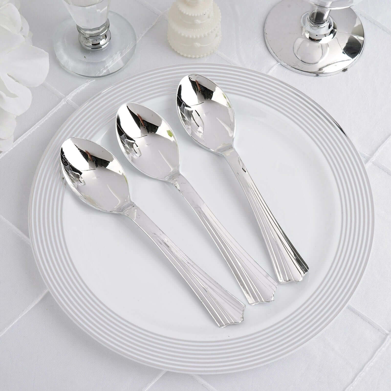 36-Pack Plastic Tea Coffee Spoons Light Silver Heavy Duty with Fluted Handles - Durable Disposable Cutlery 5"