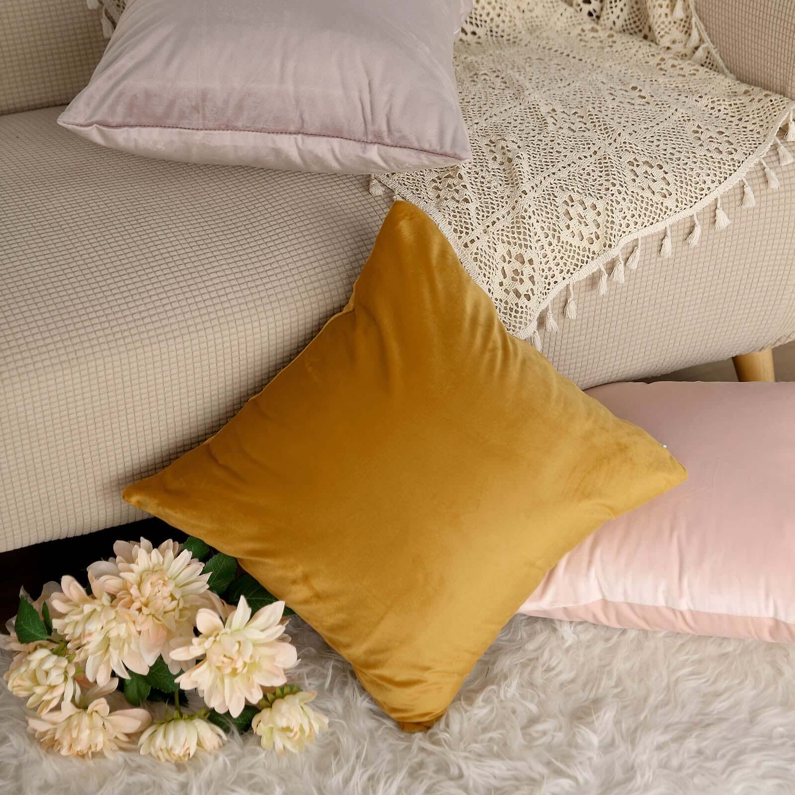 2 Pack 18" Gold Soft Velvet Square Throw Pillow Cover