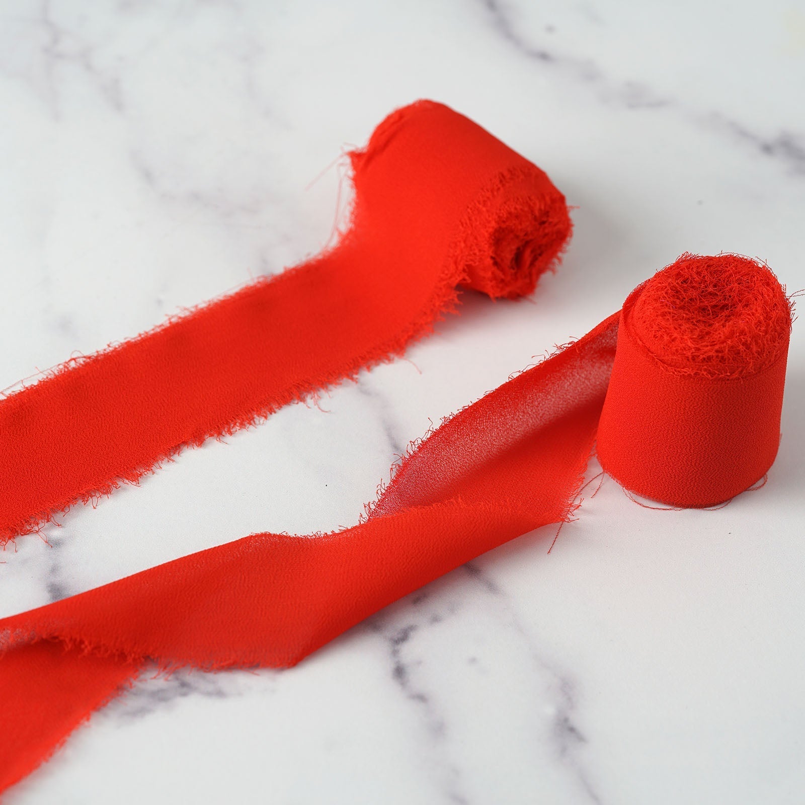 2 Pack 6yd Red Silk-Like Chiffon Linen Ribbon Roll For Bouquets, Wedding Invitations Gift Wrapping