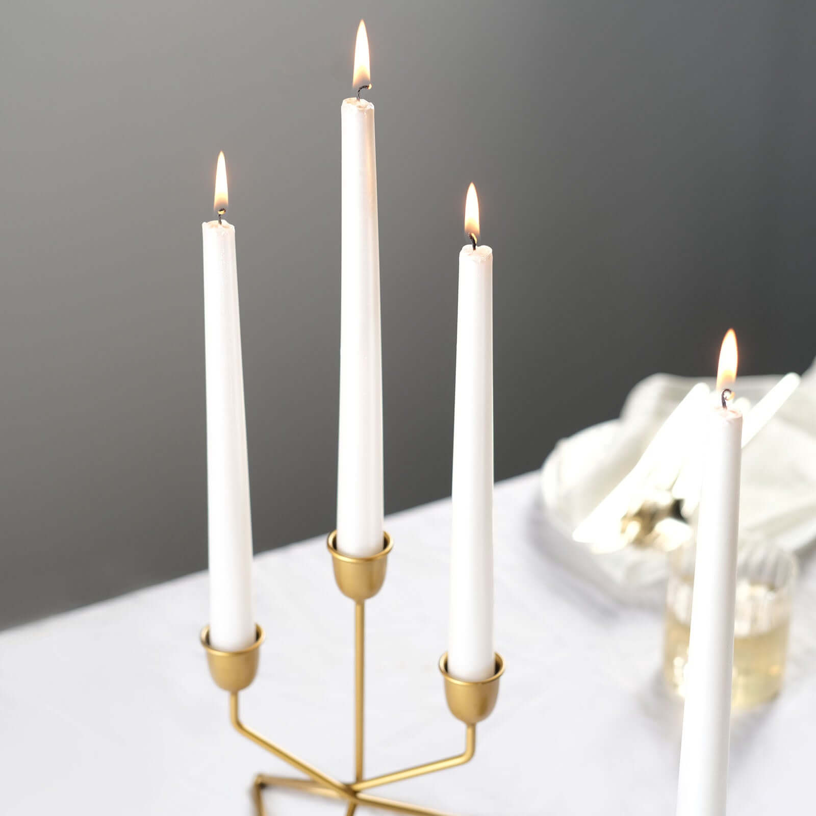 12-Pack Taper Candles Premium Wax Design Metallic Pearl White - Unscented Candles for Upscale Settings 10"
