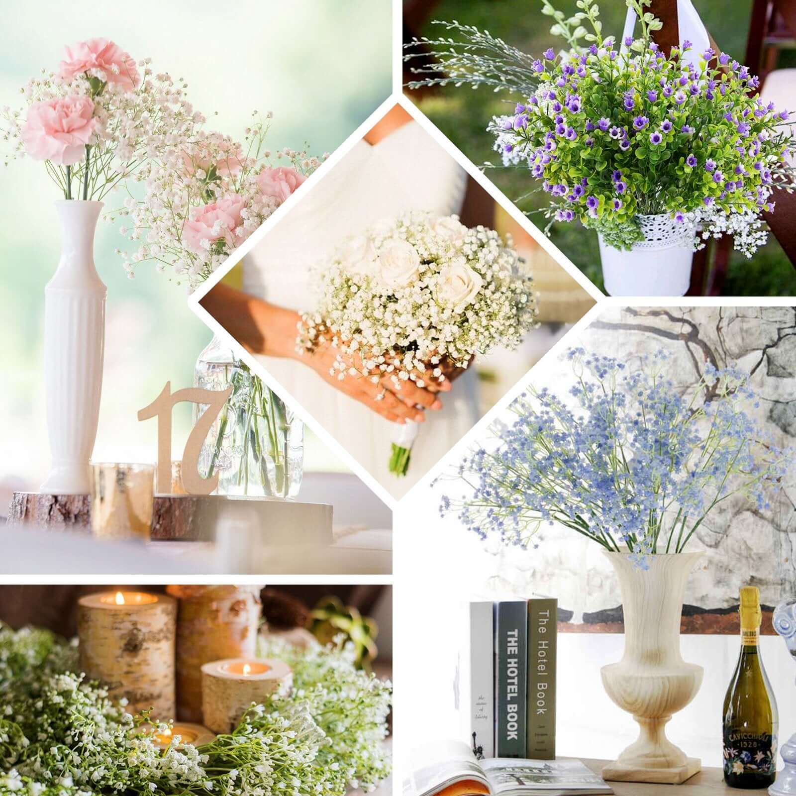 12 Stems 22" White Artificial Silk Babys Breath Gypsophila Flowers