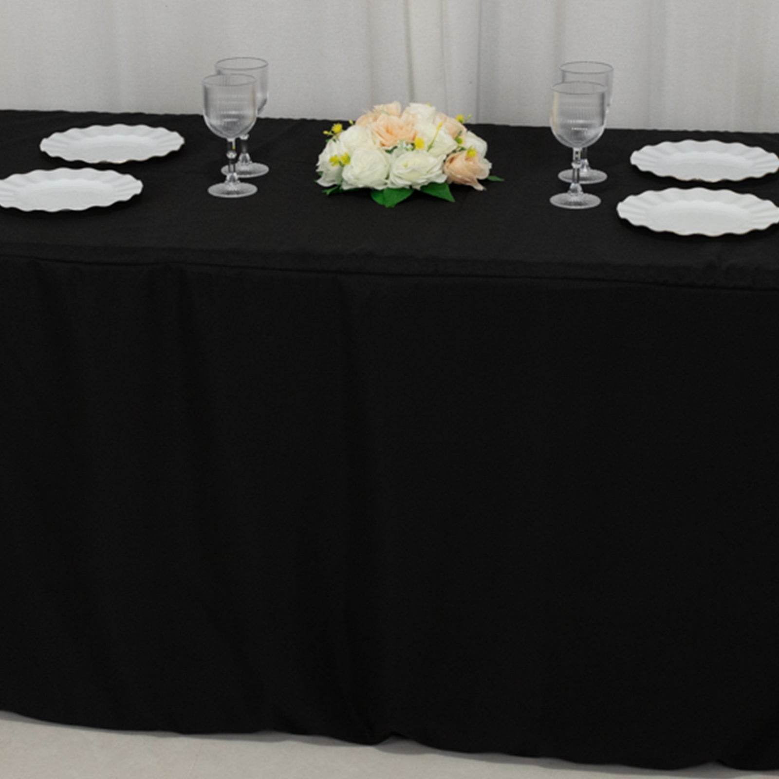 Fitted Polyester 72"x30" Rectangle Tablecloth Black with Open Back Design - Easy to Maintain and Wrinkle-Resistant Table Cover