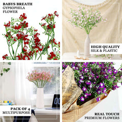 4 Stems 27" Fuchsia Artificial Silk Babys Breath Gypsophila Flowers