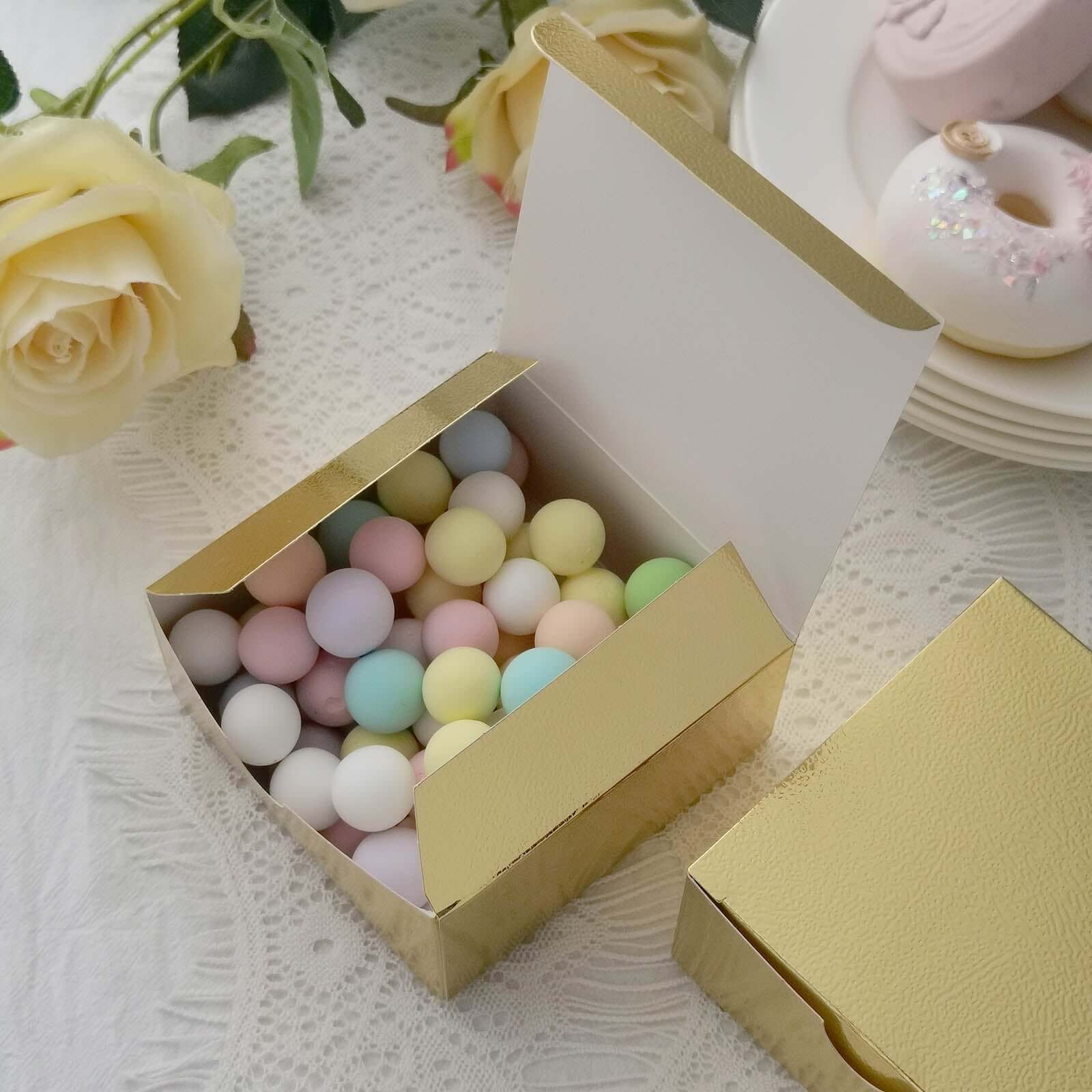 100 Pack 4"x4"x2" Gold Cake Cupcake Party Favor Gift Boxes, DIY