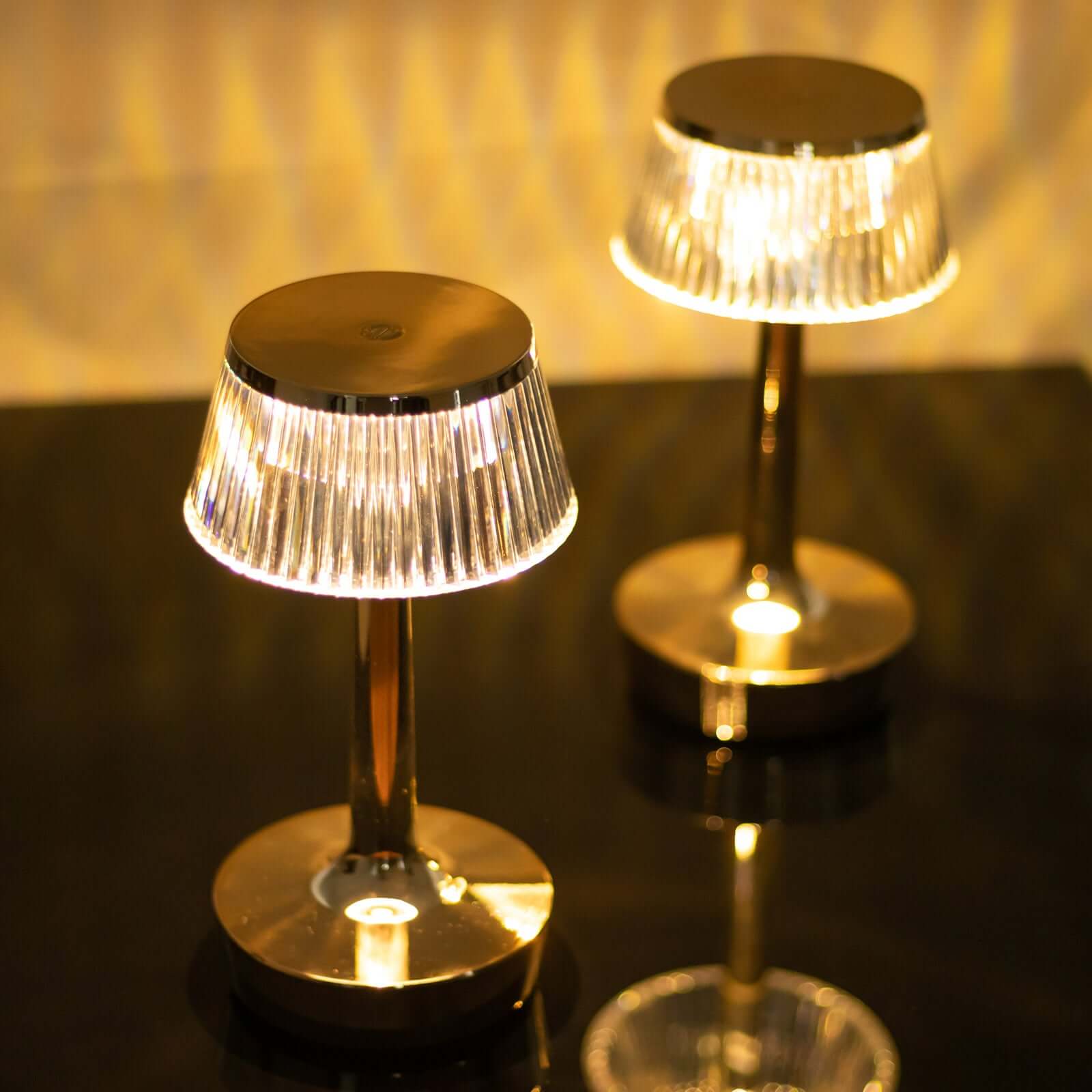 Acrylic LED Mushroom Table Lamp Clear Gold Color Changing Touch Control Night Light - Rechargeable Centerpiece 9"