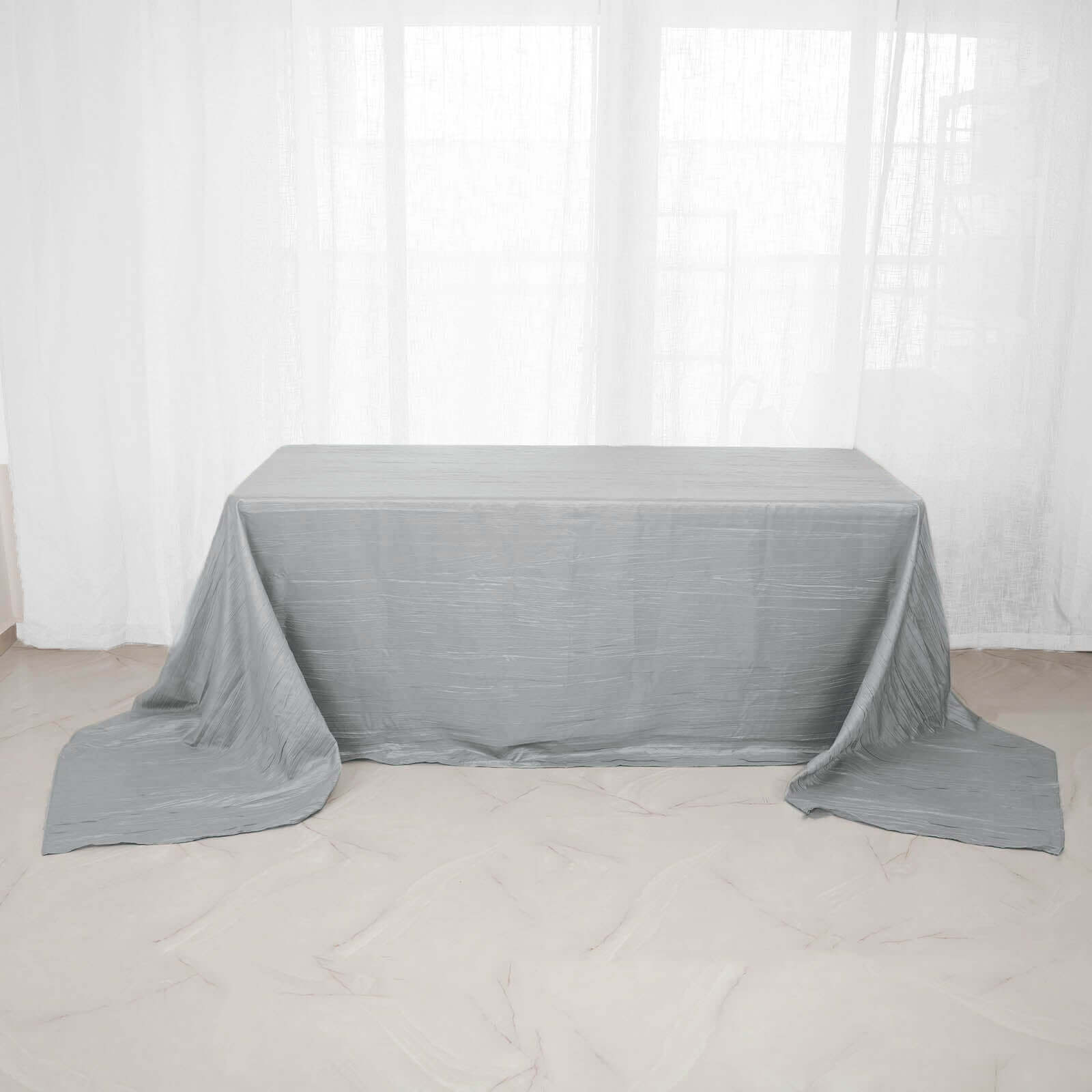 Taffeta 90"x156" Rectangle Tablecloth Silver - Accordion Crinkle Seamless Table Cover