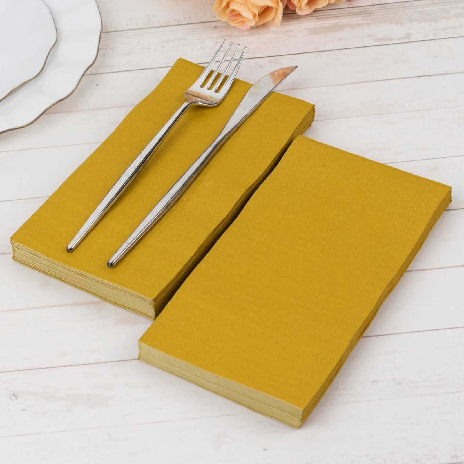 50-Pack Paper Napkins Soft Gold - Disposable 2-Ply Cocktail and Beverage Napkins for Weddings