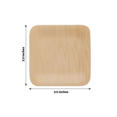 25-Pack Bamboo 3.5" Square Dessert Plates - Natural Eco Friendly Disposable Dinnerware for Farmhouse-Style Events, Parties & Gatherings