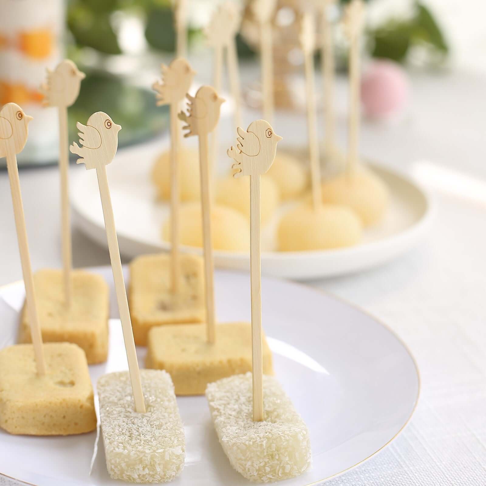 100-Pack Bamboo Cocktail Sticks Bird Design Eco Friendly Natural - Biodegradable Fruit Appetizer Party Picks 5"