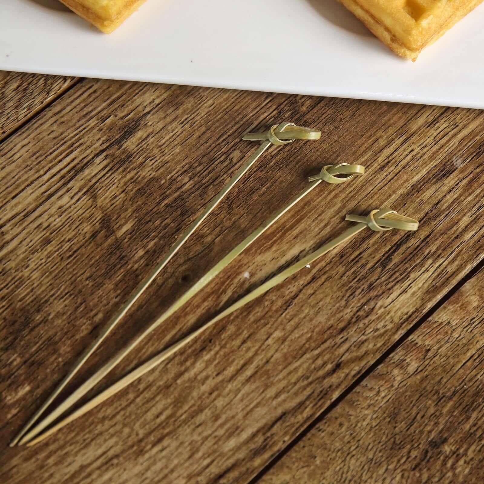100-Pack Bamboo Cocktail Sticks Twisted Knot Decorative Top Design - Eco Friendly Party Picks 6"