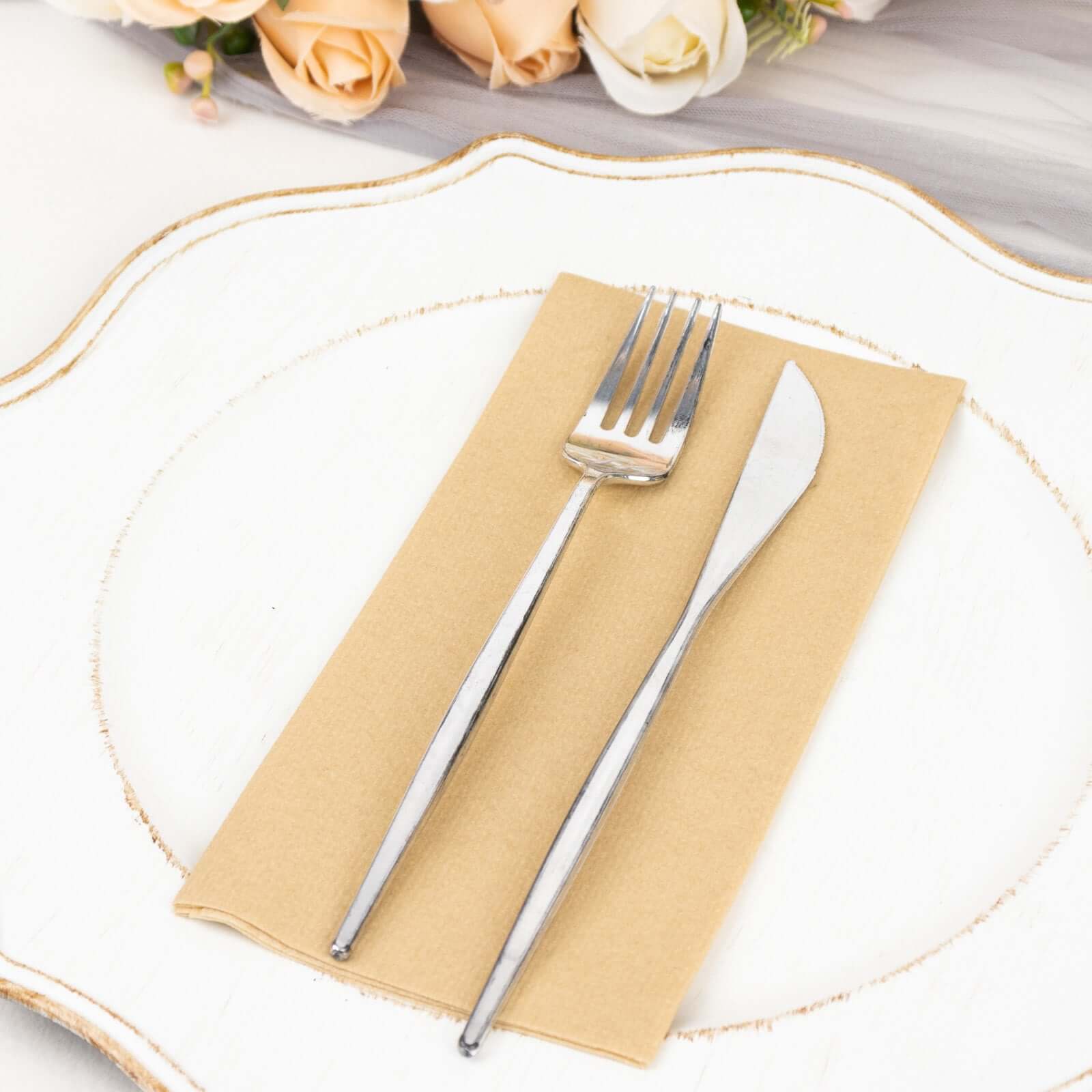 20-Pack Paper Linen-Like Napkins Natural - Disposable Hygienic Airlaid Guest Towels 8.5"x4"